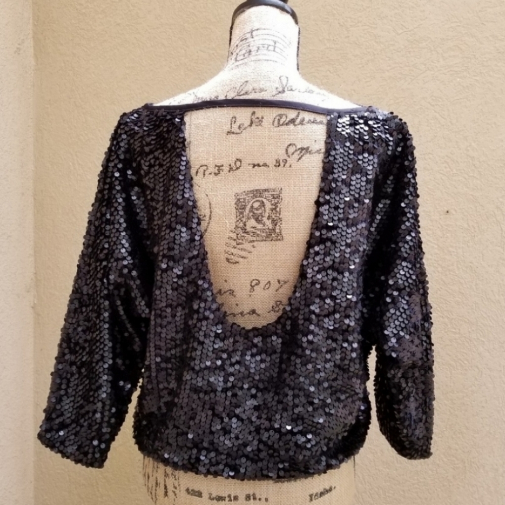 SILENCE + NOISE SEQUIN BLACK TOP SIZE M - Picture 5 of 8